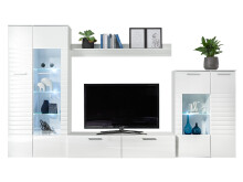 Wohnwand >New Jersey< in Weiß aus Glas - 320x194x39,6cm (BxHxT)
