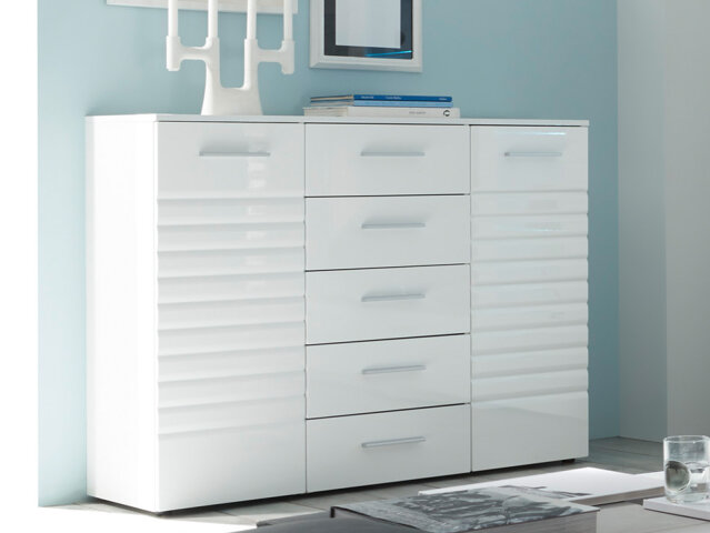 Sideboard >New Jersey< in Weiß aus MDF - 130x99x40cm (BxHxT)