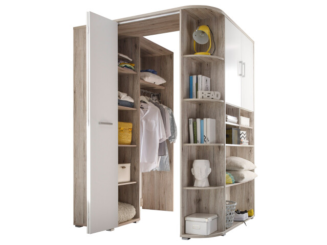 Kleiderschrank >Lasmos< begehbar in Sandeiche/weiß - 146x198x133cm (BxHxT)