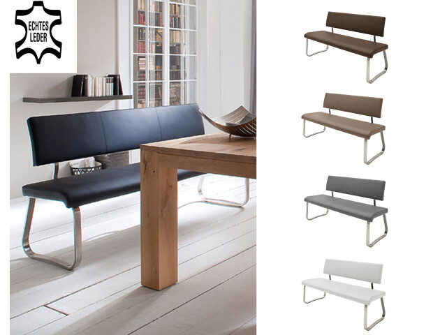 Sitzbank >Muvo III< in Edelstahl/gebürstet aus Rindsleder - 155x86x59cm (BxHxT)