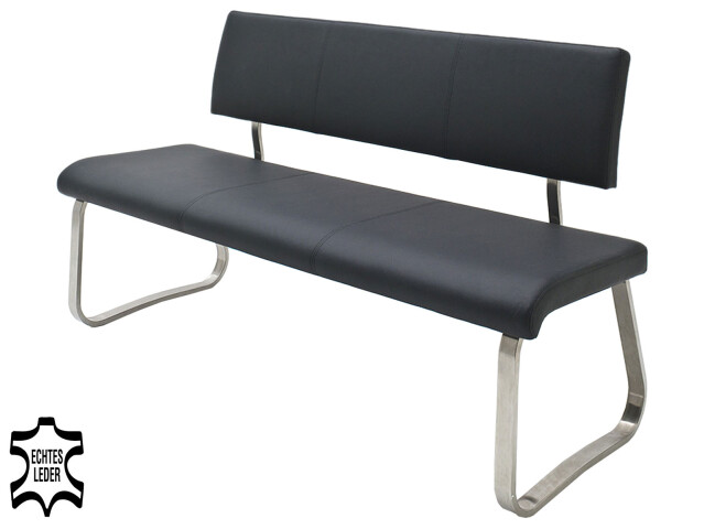 Sitzbank >Muvo III< in Schwarz aus Rindsleder - 155x86x59cm (BxHxT)