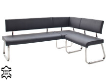 Eckbank >Muvo I< in Edelstahl/gebürstet aus Rindsleder - 200x86x60cm (BxHxT)