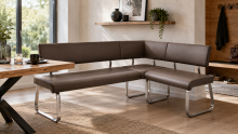 Eckbank >Muvo I< in Braun aus Rindsleder - 200x86x60cm (BxHxT)