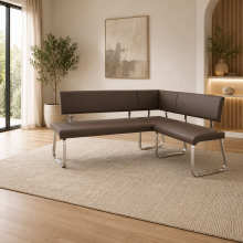 Eckbank >Muvo I< in Braun aus Rindsleder - 200x86x60cm (BxHxT)