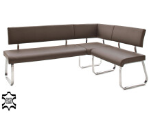 Eckbank >Muvo I< in Braun aus Rindsleder - 200x86x60cm (BxHxT)