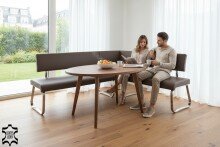 Eckbank >Muvo I< in Braun aus Rindsleder - 200x86x60cm (BxHxT)