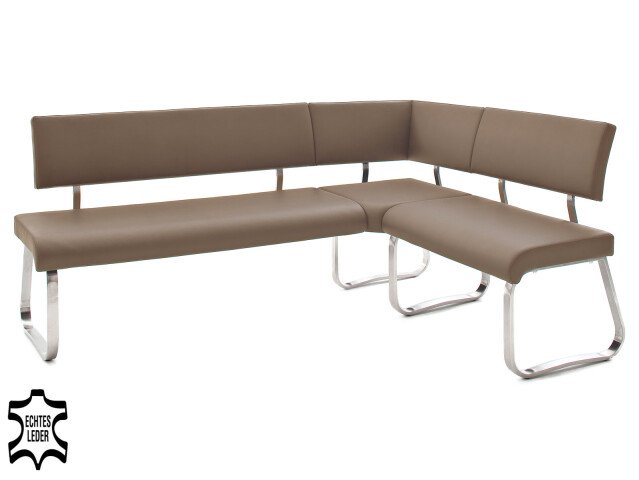 Eckbank >Muvo I< in Cappuccino aus Rindsleder - 200x86x60cm (BxHxT)