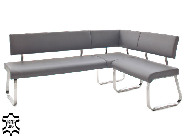Eckbank >Muvo I< in grau aus Rindsleder - 200x86x60cm (BxHxT)