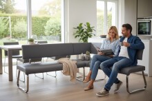 Eckbank >Muvo I< in grau aus Rindsleder - 200x86x60cm (BxHxT)