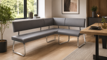 Eckbank >Muvo I< in grau aus Rindsleder - 200x86x60cm (BxHxT)