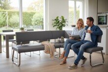 Eckbank >Muvo I< in grau aus Rindsleder - 200x86x60cm (BxHxT)