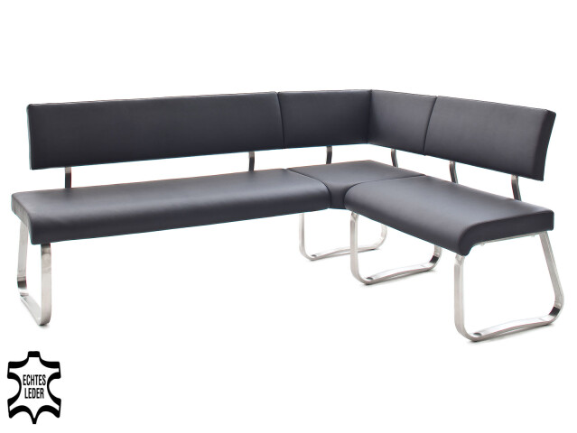 Eckbank >Muvo I< in Schwarz aus Rindsleder - 200x86x60cm (BxHxT)