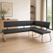Eckbank >Muvo I< in Schwarz aus Rindsleder - 200x86x60cm (BxHxT)