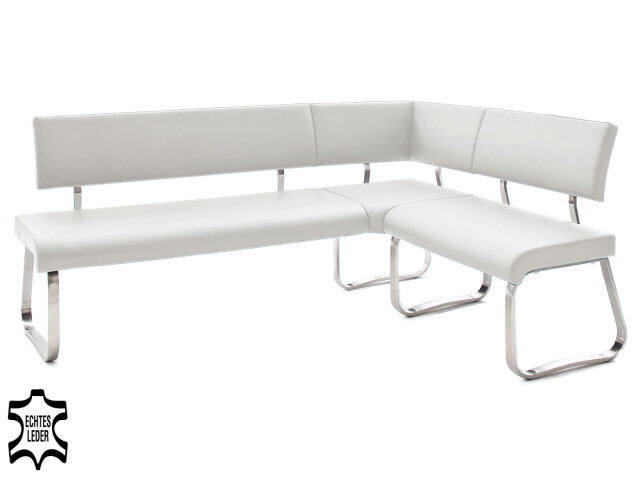 Eckbank >Muvo I< in Weiß aus Rindsleder - 200x86x60cm (BxHxT)