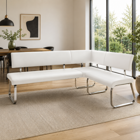 Eckbank >Muvo I< in Weiß aus Rindsleder - 200x86x60cm (BxHxT)