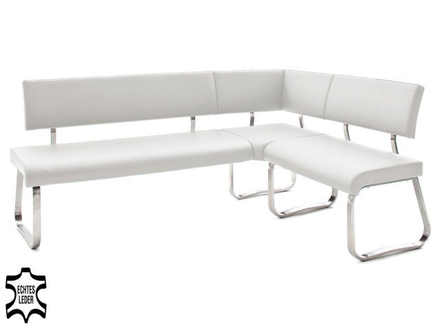 Eckbank >Muvo I< in Weiß aus Rindsleder - 200x86x60cm (BxHxT)