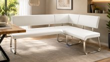 Eckbank >Muvo I< in Weiß aus Rindsleder - 200x86x60cm (BxHxT)