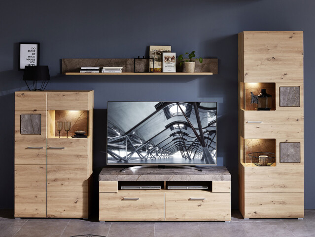 Wohnwand >Springhill< in Artisan Eiche aus Metall - 315x205x47cm (BxHxT)