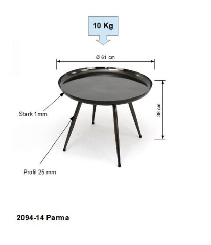 Couchtisch >Padraig< in Anthrazit aus Stahl verzinkt - 61x38x61cm (BxHxT)