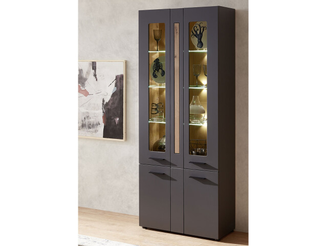 Vitrine >Lewes< in Graphit - 80x201x37cm (BxHxT)
