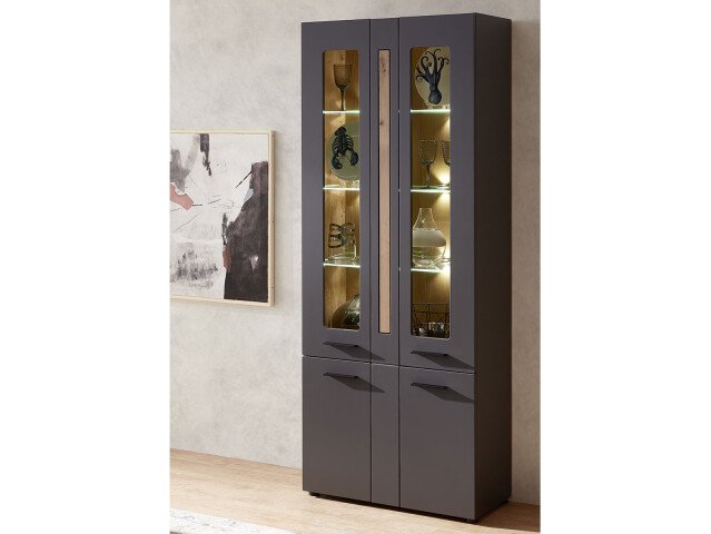 Vitrine >Lewes< in Graphit - 80x201x37cm (BxHxT)