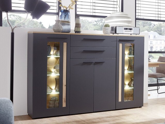 Highboard >Lewes< in Graphit aus Kunststoff - 180x133x44cm (BxHxT)