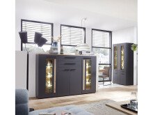 Highboard >Lewes< in Graphit aus Kunststoff - 180x133x44cm (BxHxT)