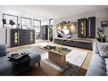 Highboard >Lewes< in Graphit aus Kunststoff - 180x133x44cm (BxHxT)