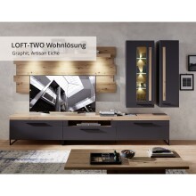 Wohnwand >Lewes< in Artisan Eiche Nachbildung Graphit - 314x201x44cm (BxHxT)