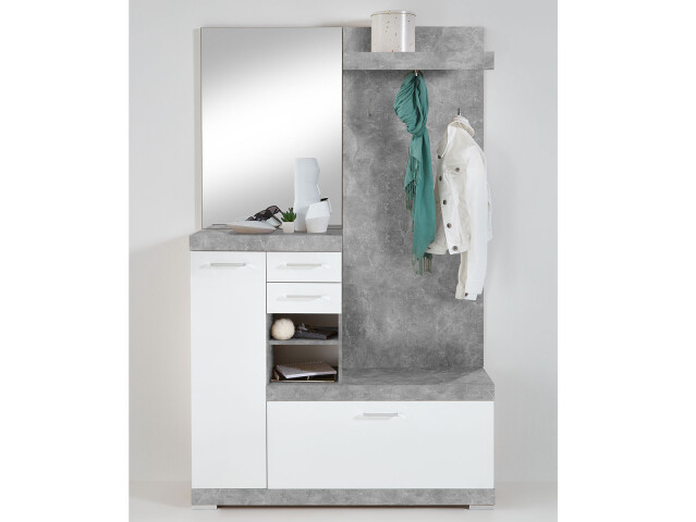 Kompaktgarderobe >Birkenhead< in Beton LA - 120x193,5x35,5cm (BxHxT)