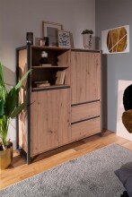 Highboard >Arvada< in Artisan Eiche aus MDF - 120x140x40cm (BxHxT)