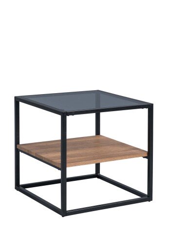 Couchtisch >Siegburg< in Eiche braun grau schwarz aus Glas - 50x50x50cm (BxHxT)
