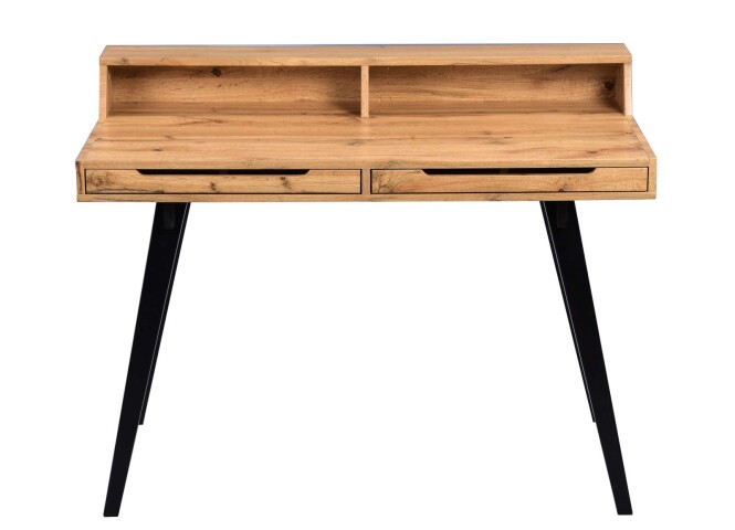 Schreibtisch >Nettetal< in Wildeiche schwarz aus MDF - 110x85x58cm (BxHxT)