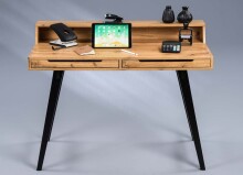 Schreibtisch >Nettetal< in Wildeiche schwarz aus MDF - 110x85x58cm (BxHxT)