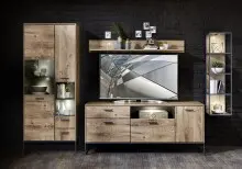 Vitrine >Manhattan< in Haveleiche Cognac - 79x196x38cm (BxHxT)