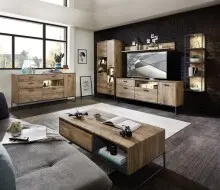 Vitrine >Manhattan< in Haveleiche Cognac - 79x196x38cm (BxHxT)