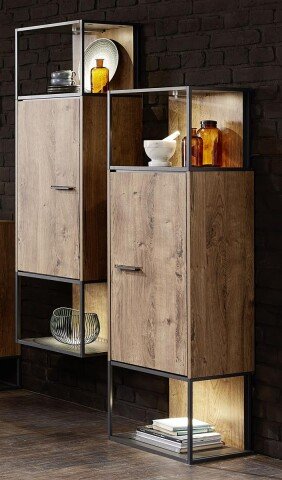 Standregal >Manhattan< in Haveleiche Cognac - 45x156x38cm (BxHxT)