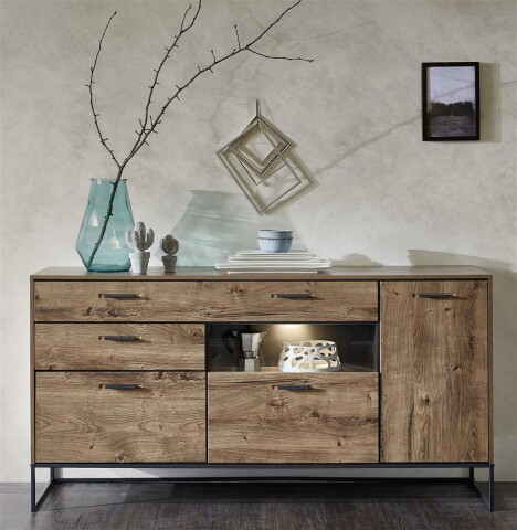 Sideboard >Manhattan< in Haveleiche Cognac aus MDF - 175x91x48cm (BxHxT)