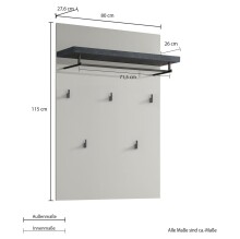 Wandgarderobe >Pianura< in Weiß/Hochglanz - 80x115x27.6cm (BxHxT)