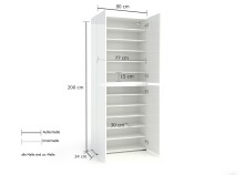 Schuhschrank >Glossy< in Weiß Hochglanz - 80x200x34cm (BxHxT)