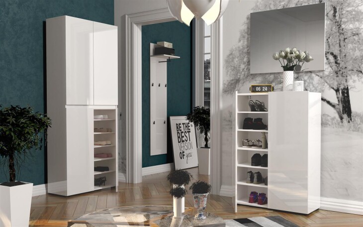 Wandgarderobe >Glossy< in Weiß Hochglanz