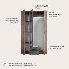 Kleiderschrank >Cilli< in Old Style - 120x197x54cm (BxHxT)