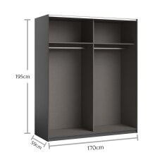 Kleiderschrank >Johann< in Graphit - 170x195x59cm (BxHxT)