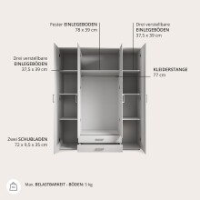 Kleiderschrank >Karl< in Weiß / Spiegel - 159x196x54cm (BxHxT)