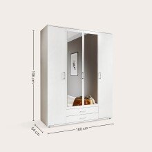 Kleiderschrank >Karl< in Weiß / Spiegel - 159x196x54cm (BxHxT)