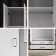 Kleiderschrank >Karl< in Weiß / Spiegel - 159x196x54cm (BxHxT)
