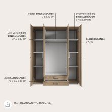 Kleiderschrank >Karl< in Eiche Sonoma - 159x196x54cm (BxHxT)