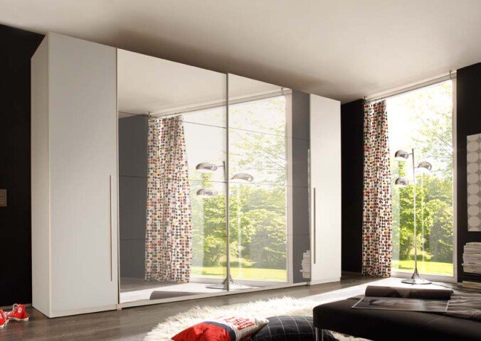 Kleiderschrank >Ketty< in Weiß / Spiegel - 270x225x61cm (BxHxT)