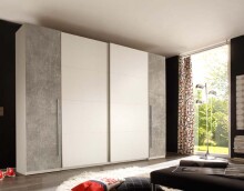 Kleiderschrank >Ketty< in Weiß / Beton - 315x225x61cm (BxHxT)