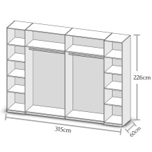 Kleiderschrank >Ketty< in Weiß / Beton - 315x225x61cm (BxHxT)